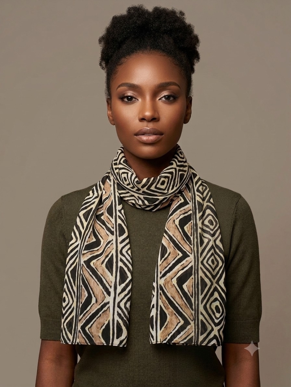 Geometric Pattern Lightweight Scarf - Black & Tan